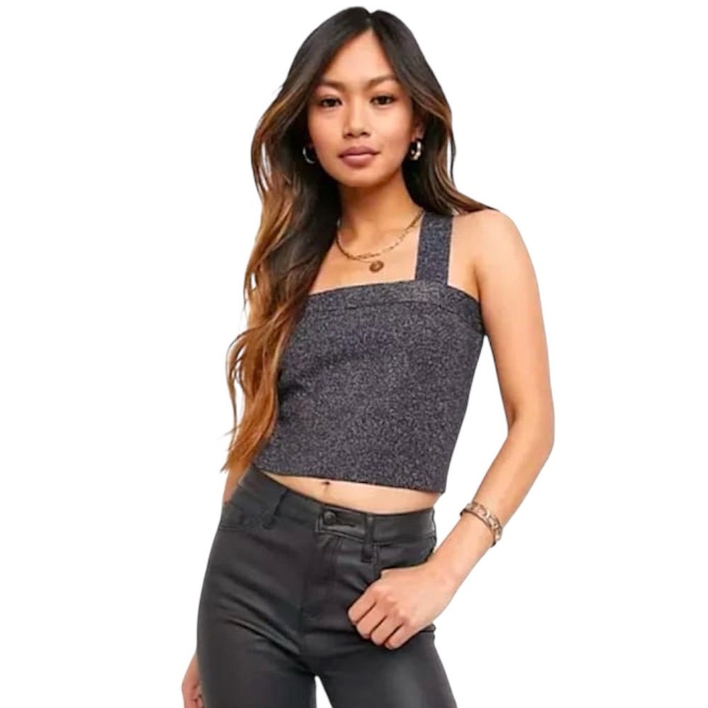 NWT Derek Lam 10 Crosby Square Neck Glittery Cropped Top Sz. S/P
